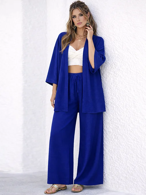Σετ παντελόνα μπλε ρουά με ζακέτα φαρδιά