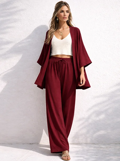 Σετ παντελόνα μπορντό με ζακέτα φαρδιά