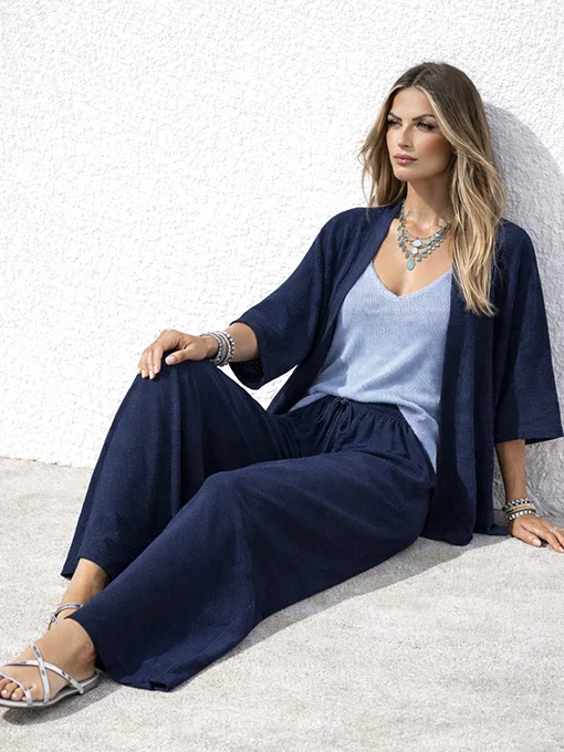 Σετ παντελόνα μπλε σκούρο με ζακέτα φαρδιά