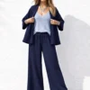 Σετ παντελόνα μπλε σκούρο με ζακέτα φαρδιά