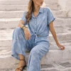 Σετ γαλάζιο πουκάμισο με δέσιμο & παντελόνα φαρδιά