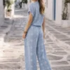 Σετ γαλάζιο πουκάμισο με δέσιμο & παντελόνα φαρδιά