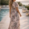 Floral maxi φόρεμα λαδί με ζωνάκι