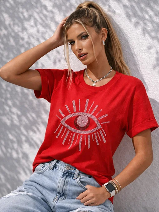 Μπλούζα κόκκινη με διακοσμητικό μάτι strass