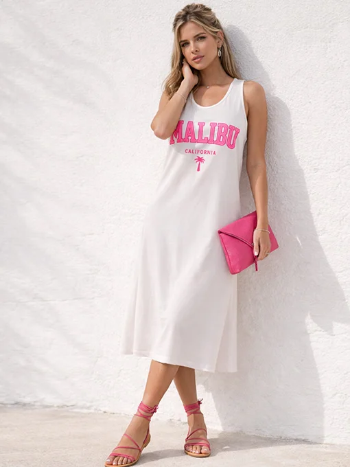 Φόρεμα malibu λευκό με στάμπα και σκισίματα