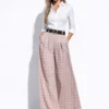 Παντελόνα μπεζ palazzo πουά με ζώνη