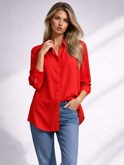 Oversize ημιδιάφανο κόκκινο πουκάμισο με πατιλέτα