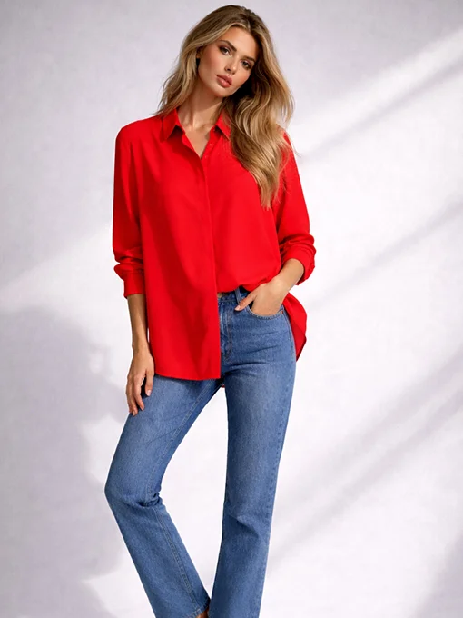 Oversize ημιδιάφανο κόκκινο πουκάμισο με πατιλέτα