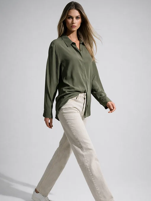 Oversize ημιδιάφανο χακί πουκάμισο με πατιλέτα