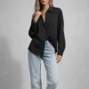 Oversize ημιδιάφανο μαύρο πουκάμισο με πατιλέτα