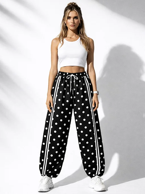 Παντελόνι φόρμας μαύρο πουά με sporty λεπτομέρειες