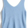 Πλεκτό αμάνικο φανελάκι γαλάζιο με V λαιμόκοψη