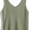 Πλεκτό αμάνικο φανελάκι χακί με V λαιμόκοψη