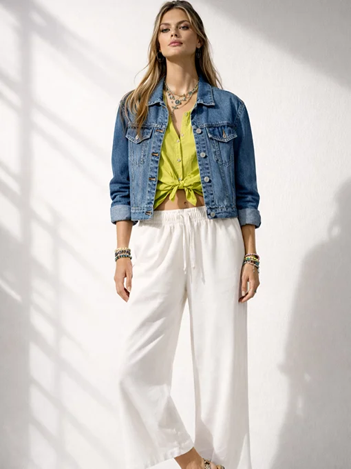 Τζιν μπουφάν crop με κλασικό γιακά