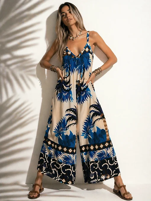 Ολόσωμη printed φόρμα μπλε με τιράντες