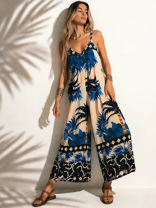 Ολόσωμη printed φόρμα μπλε με τιράντες