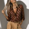 Πουκάμισο c-throu καφέ με floral print