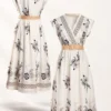 Boho midi φόρεμα μπλε με κέντημα και ζώνη