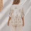 Λευκή boho μπλούζα με χρυσό κέντημα