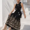 Φόρεμα μάξι boho μαύρο με χρυσά κεντήματα