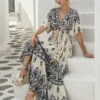 Boho μάξι φόρεμα εκρού με διακοσμητικό μοτίβο