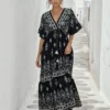 Boho μάξι φόρεμα μαύρο με διακοσμητικό μοτίβο