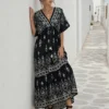 Boho μάξι φόρεμα μαύρο με διακοσμητικό μοτίβο