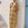 Φόρεμα boho μάξι κίτρινο πολύ φαρδύ και ελαστικό