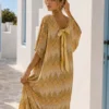 Φόρεμα boho μάξι κίτρινο πολύ φαρδύ και ελαστικό