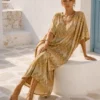 Φόρεμα boho μάξι κίτρινο πολύ φαρδύ και ελαστικό