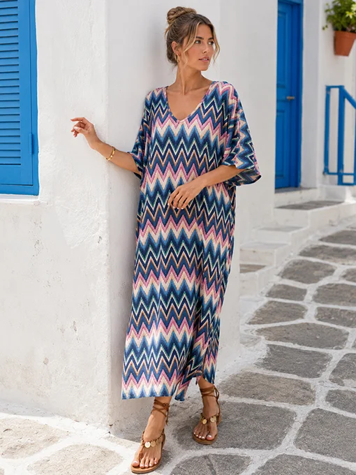 Φόρεμα boho μάξι μπλε πολύ φαρδύ και ελαστικό