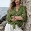 Βαμβακερό πουκάμισο χακί με χαλαρή εφαρμογή