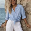 Βαμβακερό πουκάμισο γαλάζιο με χαλαρή εφαρμογή