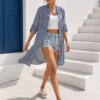 Boho μακριά πουκαμίσα μπλε με μοτίβο
