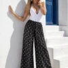 Αέρινη πουά παντελόνα καφέ με λάστιχο