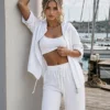 Ζακέτα λινή λευκή με κουκούλα και φερμουάρ