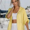 Ζακέτα λινή κίτρινη με κουκούλα και φερμουάρ