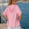 Ζακέτα λινή ροζ με κουκούλα και φερμουάρ
