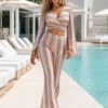 Σετ τιρκουάζ crop top και κολάν καμπάνα