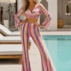 Σετ ροζ crop top και κολάν καμπάνα