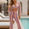 Σετ ροζ crop top και κολάν καμπάνα