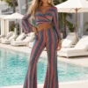 Σετ μπλε crop top και κολάν καμπάνα