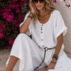 Λινό oversized πουκάμισο λευκό με κουμπιά
