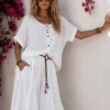 Λινό oversized πουκάμισο λευκό με κουμπιά