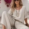 Λινό oversized πουκάμισο μπεζ με κουμπιά