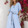 Λινό oversized πουκάμισο γαλάζιο με κουμπιά