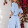 Λινό oversized πουκάμισο γαλάζιο με κουμπιά