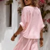 Λινό oversized πουκάμισο ροζ με κουμπιά