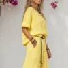 Λινό oversized πουκάμισο κίτρινο με κουμπιά