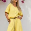 Λινό oversized πουκάμισο κίτρινο με κουμπιά